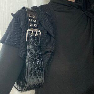 BY FAR Textured Black Shoulder Bag